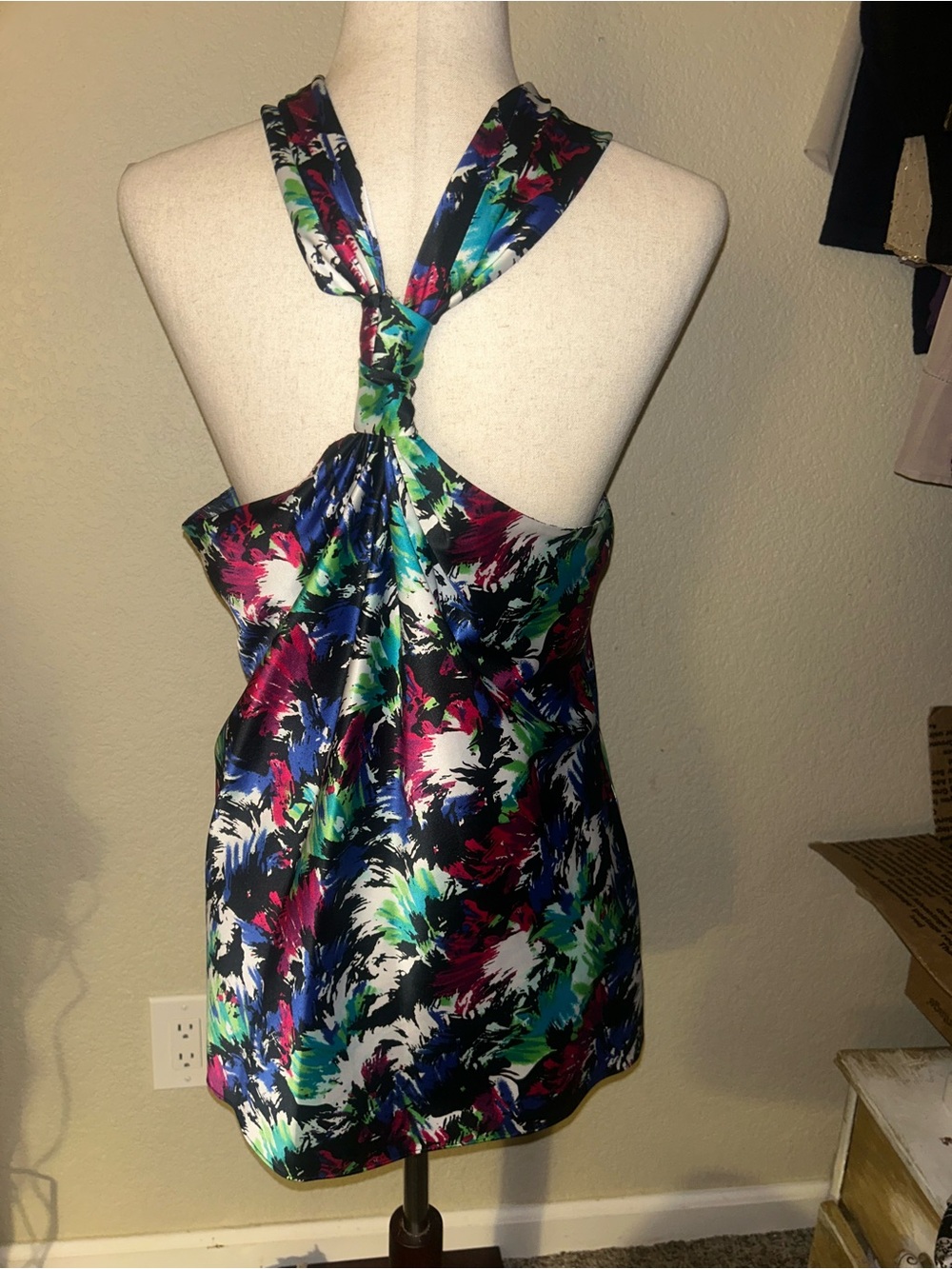 Madison Multicolor Abstract Halter Top — Black, Blue, Green, Pink